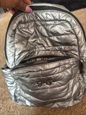 Jessica Simpson Metallic Silver Quilted Backpack